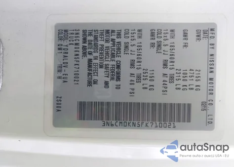 2015 Nissan Nv200 S/Sv z USA, uszkodzony, nr VIN 3N6CM0KN5FK710021